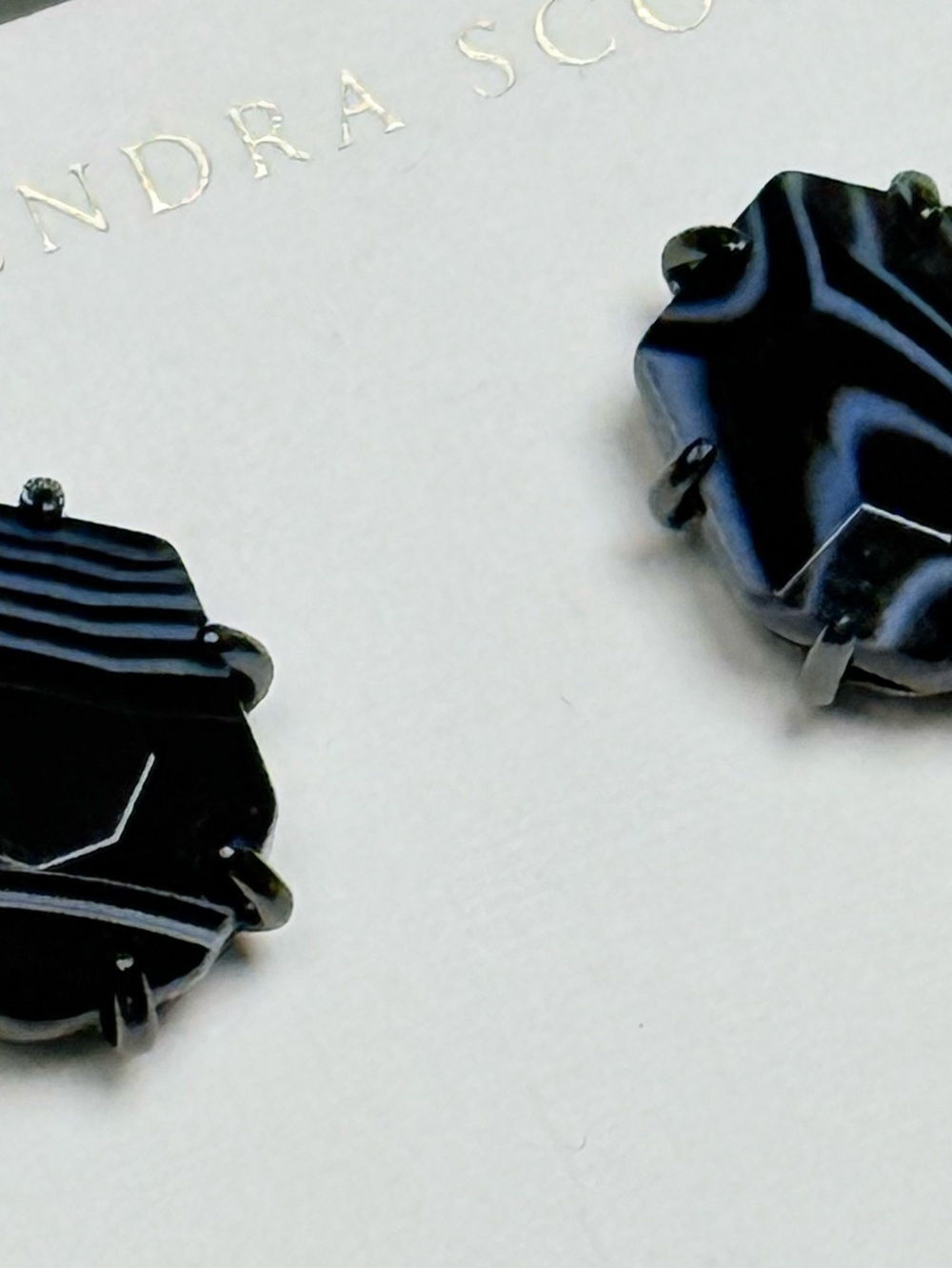 Kendra Scott Morgan Gunmetal Studs in Black Banded Agate - Picture 3 of 5